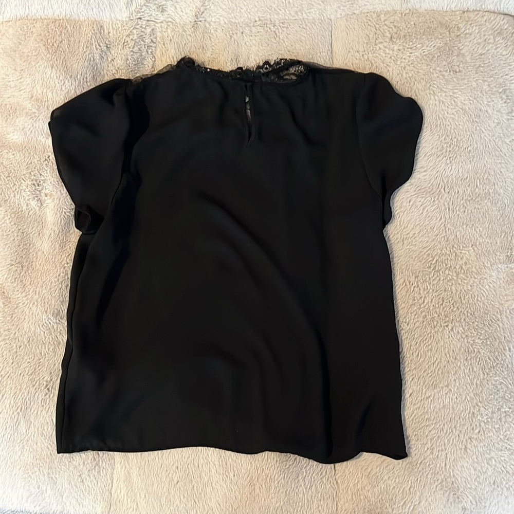 🔴Zara Basic | Black Blouse Lace Short Sleeve Pull On Embroidered | SZ L